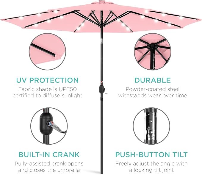 Best Choice Products 10ft Solar Polyester LED Lighted Patio Umbrella w/Tilt - Image 5