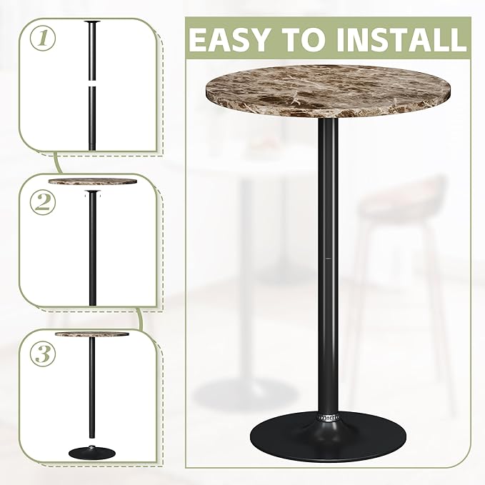 Flamaker Round Bistro Pub Table Modern Style Metal Base MDF Top Cocktail Bar - Image 6