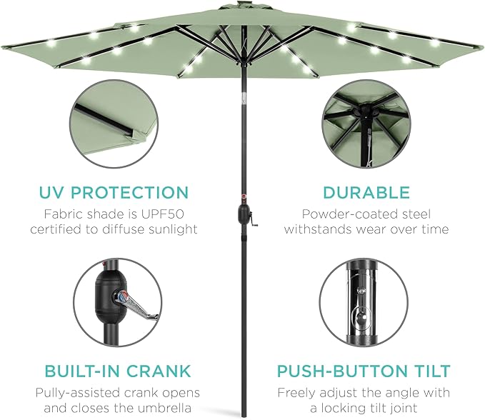 Best Choice Products 10ft Solar Polyester LED Lighted Patio Umbrella w/Tilt - Image 5