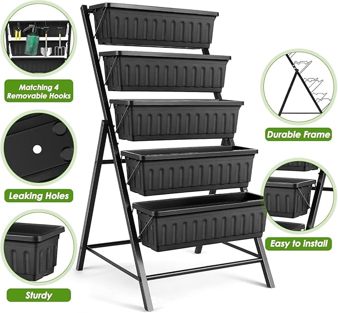SEJOV 2 Pack Vertical Raised Garden Bed, 5 Tiers Elevated Planter Box - Image 2