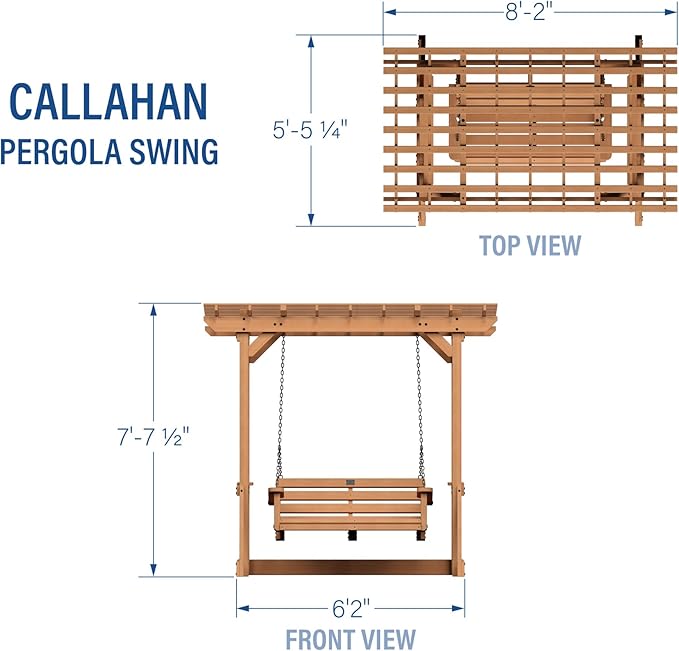Backyard Discovery Callahan 8' x 5' Cedar Wood Outdoor Patio Pergola Swing Bench - Image 3