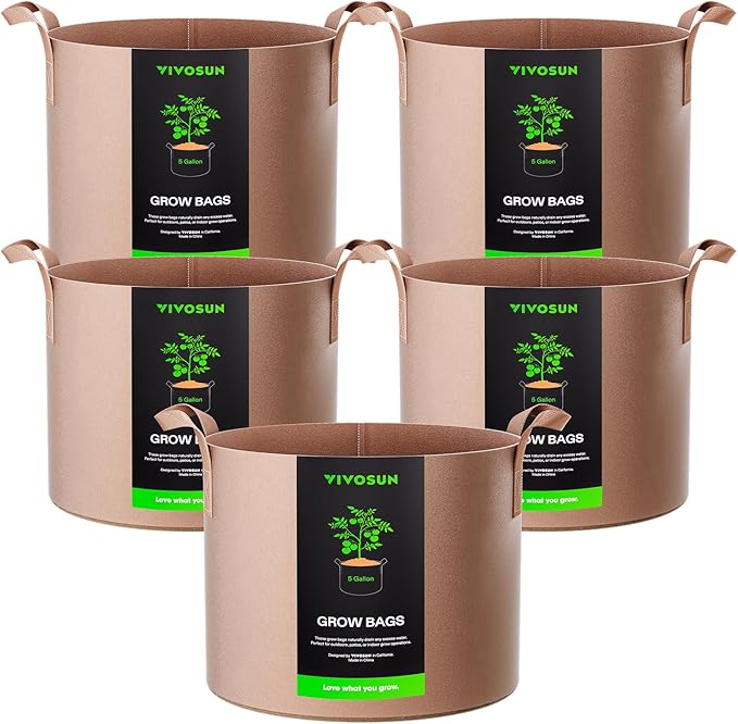 VIVOSUN 5-Pack 5 Gallons Grow Bags Heavy Duty Thickened Nonwoven Fabric Pots by VIVOSUN