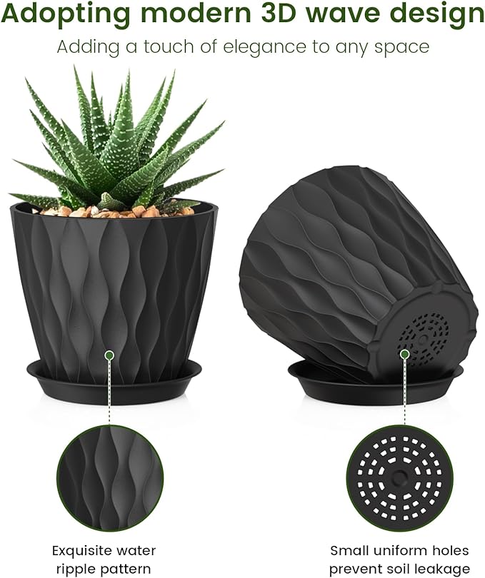 5 inch Plant Pots for Indoor Outdoor Plants, 6 Pack Thick Nursery Pots - Image 3