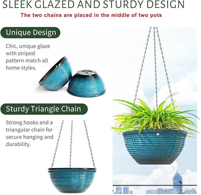 10in Hanging Planters for Indoor and Outdoor Plants, 2 Pack Hanging Planter - Image 3