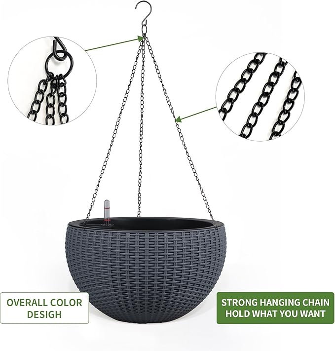 Dexceder 9 Inch Self Watering Hanging Planters Indoor Outdoor, Thickened - Image 5