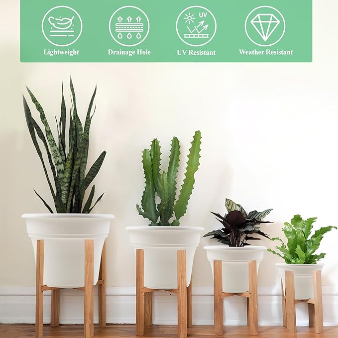 10 Inch Plastic-Flower-Pot-for-Indoor-Plants, 4 Pack Large Outdoor Planter Pot - Image 3