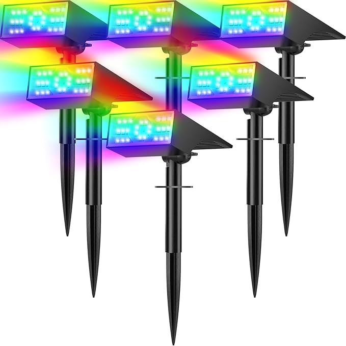 Solar Color Changing RGB Spot Lights Outdoor, 6 Pack/7 Lighting Modes by Katipeal