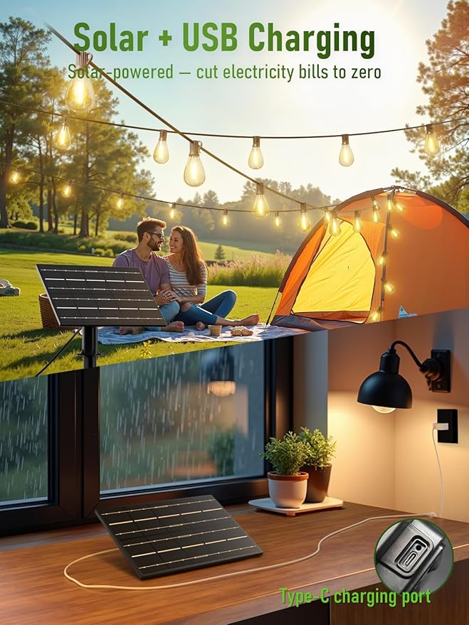 luckystyle 100FT Solar String Lights Outdoor Waterproof 2200K - Image 6