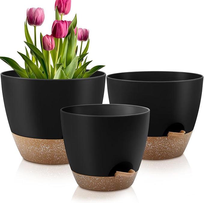 Plant Pots 12/10/9 Inch Self Watering Pots, Plastic Flower Pots, Nursery by QRRICA