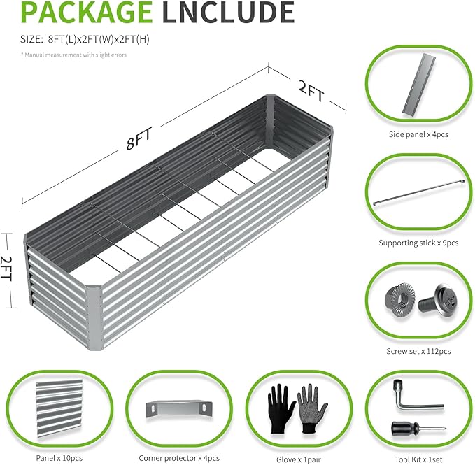8X2X2ft Galvanized Raised Garden Bed, Outdoor Planter Box Metal Patio Kit - Image 4