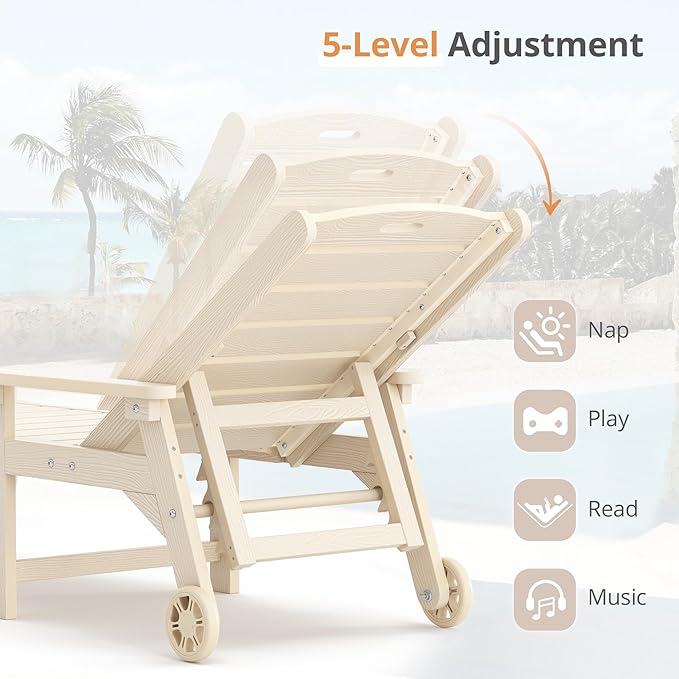 LUE BONA Outdoor Chaise Lounge Chairs Set of 2, HDPS Chaise Lounger, 5 - Image 6
