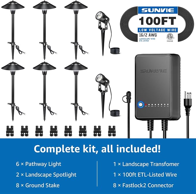 SUNVIE All-in-One LED Low Voltage Landscape Lighting Kit 6 Pathway Lights 2 - Image 6