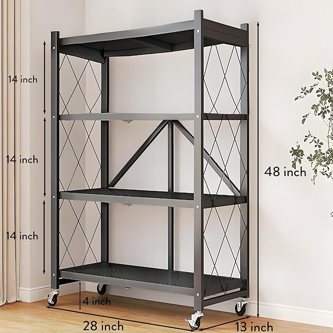 Kitchen Garage Metal Shelves, Storage Shelves Organizer, Foldable Metal Shelving - Image 2