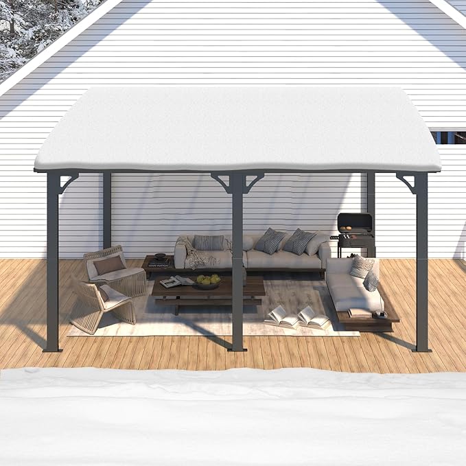 AECOJOY 14' x 12' Gazebo Outdoor Pergola, 12x14 Large Wall-Mounted Hard Top - Image 6