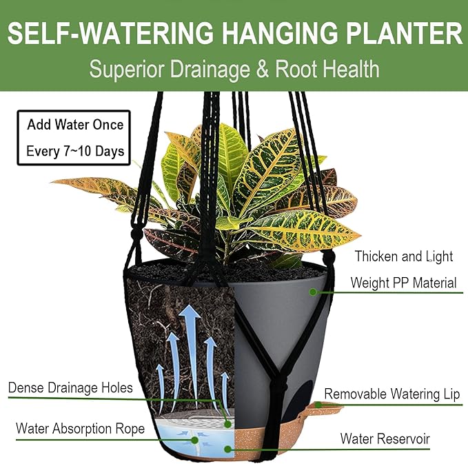 3 Pack Self Watering Hanging Planters Macrame Plant Hangers - Image 3