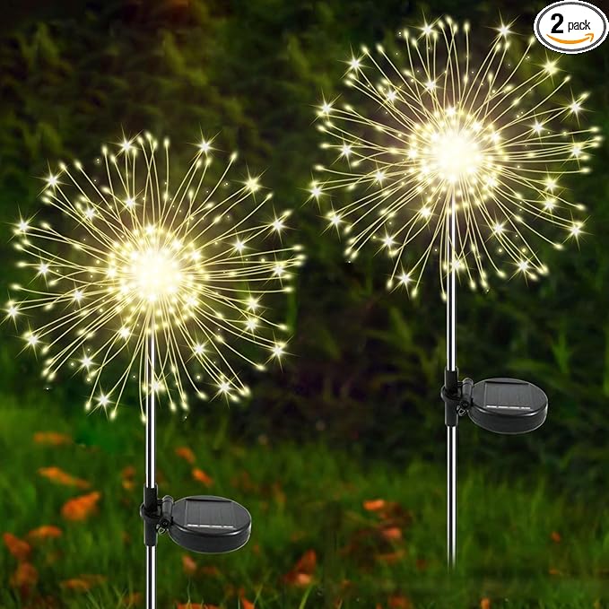 Solar Garden Lights Outdoor, 2 Pack 120 LED Twinkling Firework Lights Decorative by Yaafen