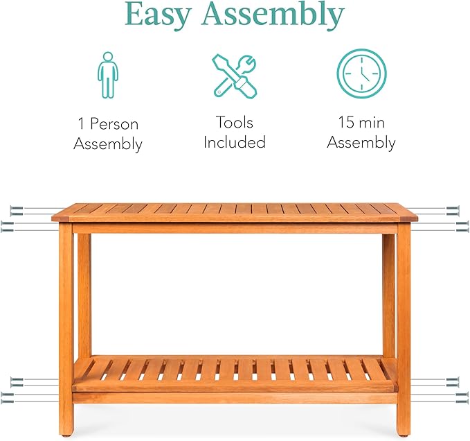 Best Choice Products 48in 2-Shelf Eucalyptus Wooden Console Table Indoor - Image 7