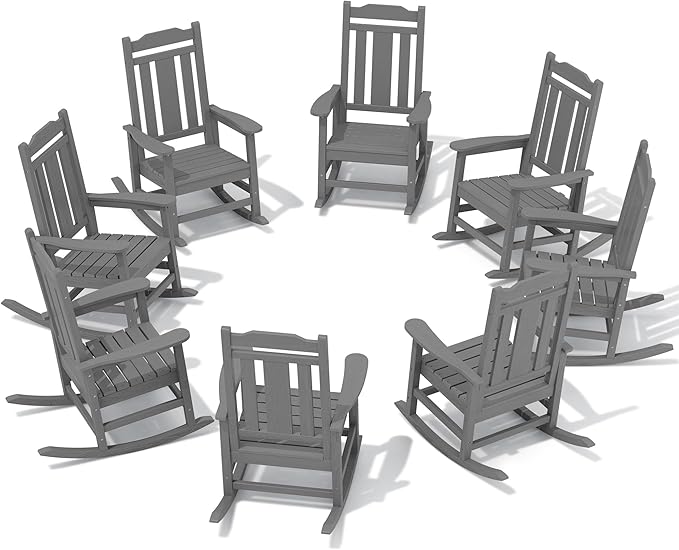 SERWALL Outdoor Rocking Chair Gray Set of 8, All Weather Patio Rocking Chair by SERWALL