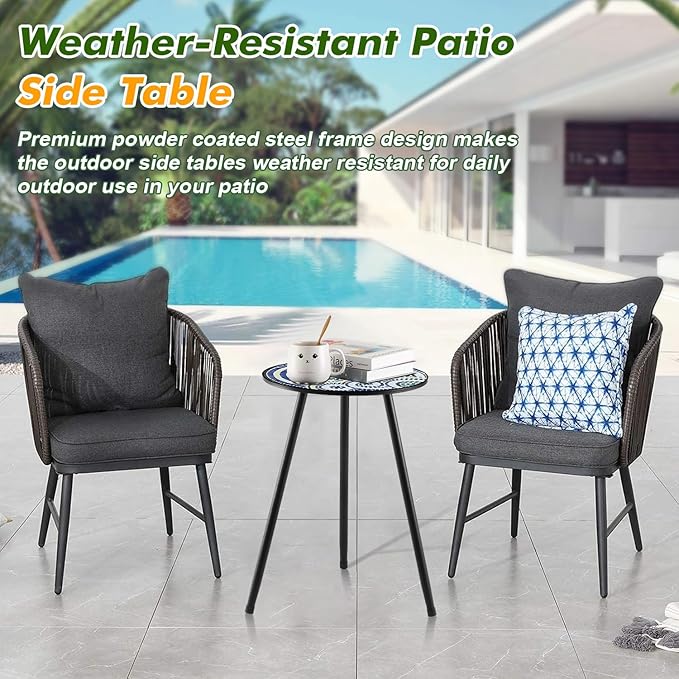 2 Packs Metal Mosaic Round Side Tables 13.4" Small Outdoor Patio Round Accent - Image 5