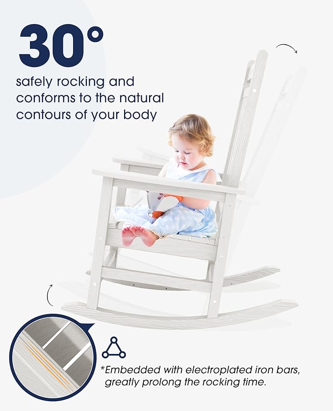 KINGYES Oversized Outdoor Rocking Chair Set of 6, All-Weather Patio Rocking - Image 4