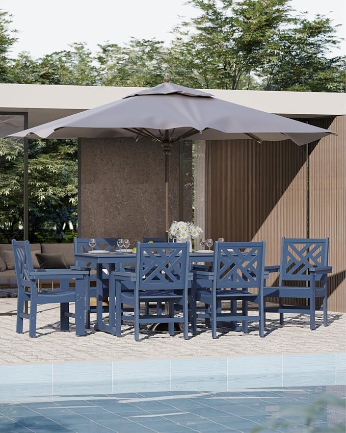 7-Piece Outdoor Dining Set, HDPE All-Weather Patio Table and Chairs Set - Image 7
