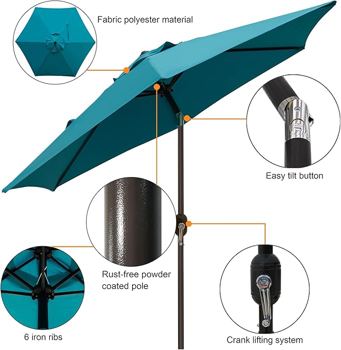 Blissun 7.5 ft Patio Umbrella, Yard Umbrella, Outdoor Market Umbrella - Image 3
