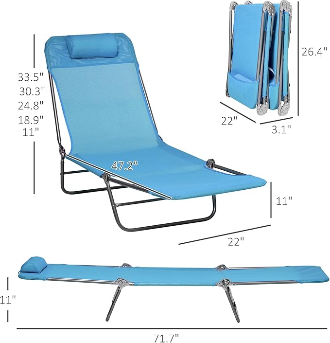 Outsunny 2 Piece Folding Chaise Lounge Chairs, Pool Sun Tanning Chairs - Image 3