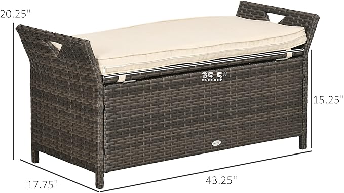 Outsunny 29 Gallon Patio Wicker Storage Bench, Outdoor PE Rattan Patio Furniture - Image 3