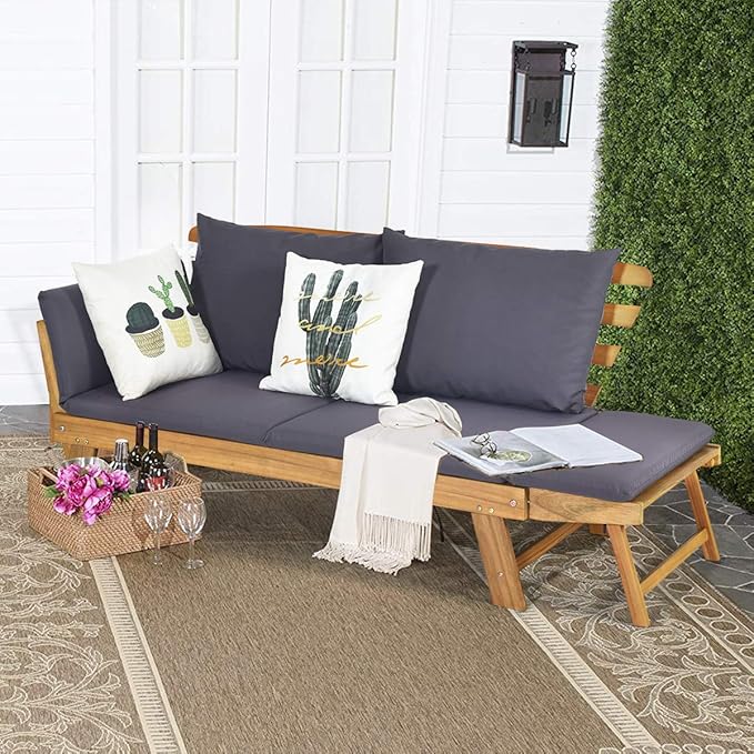 Tangkula Convertible Acacia Wood Patio Couch Sofa Bed - Image 2