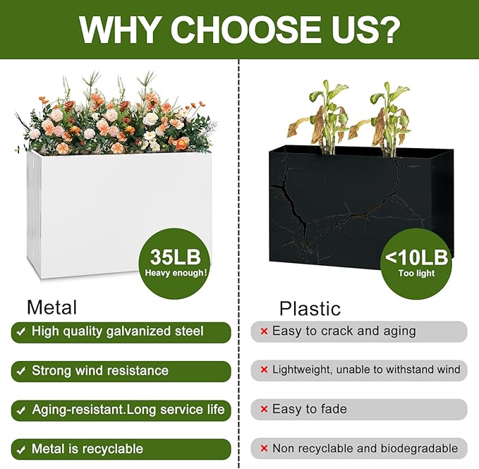 Galvanized Steel Planter Box-No Installation Required Metal Rectangular Block - Image 3