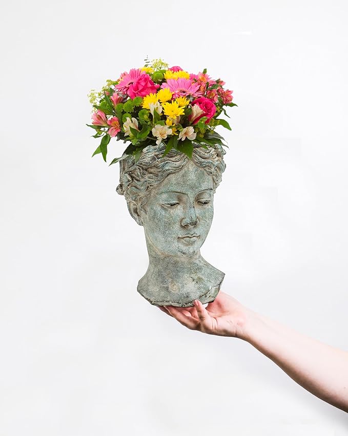 Abbott Collection Goddess Head Planter – Small Cement Indoor and Outdoor - Image 2