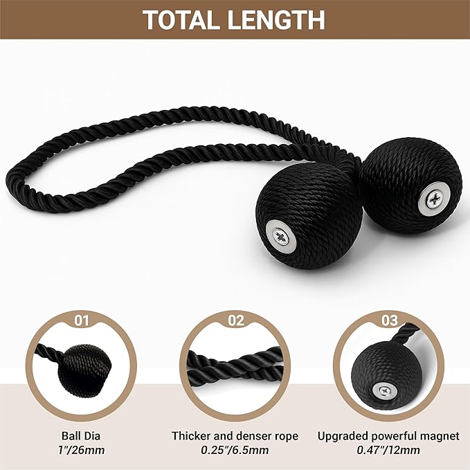 Hion Magnetic Curtain Tiebacks 4 Pack, Nickel-plated Metal and Polyester - Image 2