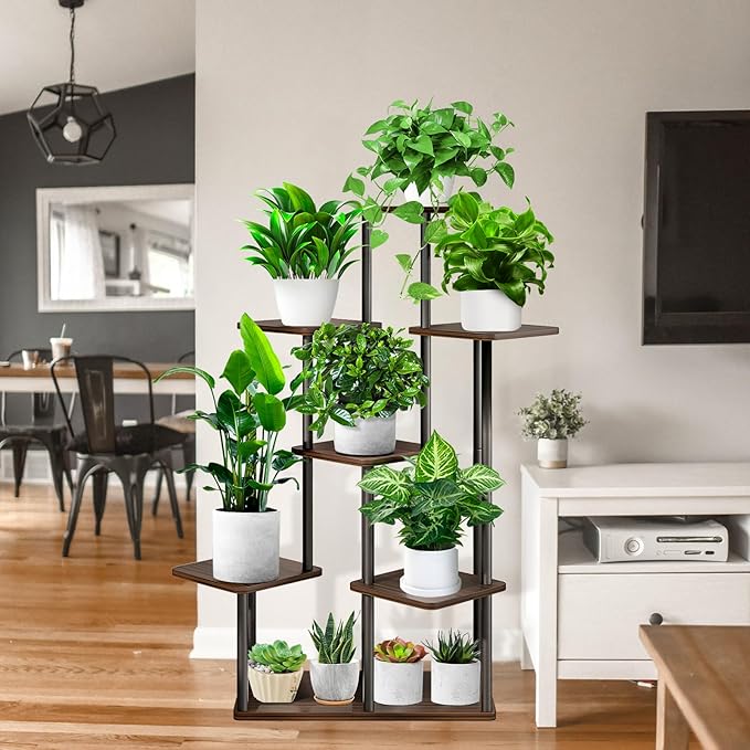 7 Tier Plant Stand Indoor, Thickened Metal Wood Corner Plant Shelf Stands - Image 6