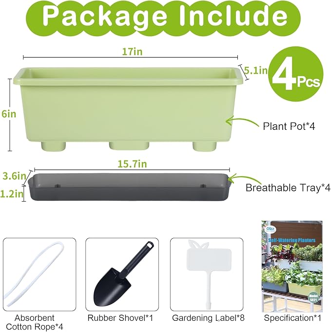Window Box Planter 4 Packs, 17 Inches Rectangle Flower Pots - Image 6