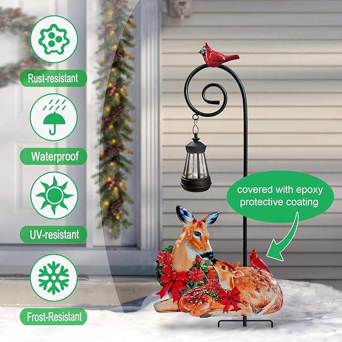 Deer Metal Garden Stake with Solar Lantern, Christmas Decorations Outdoor - Image 2