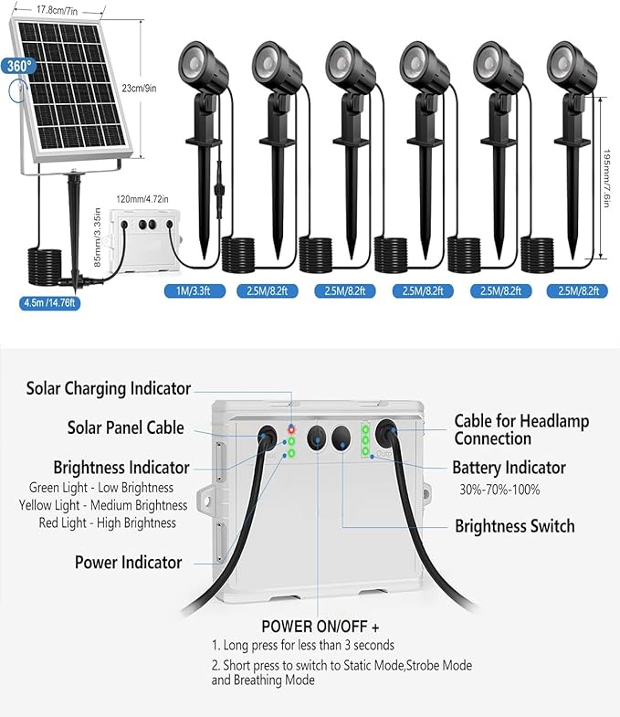CLY 6 in 1 Solar Spot Lights Outdoor, 2700K Warm White Solar Spotlights - Image 6