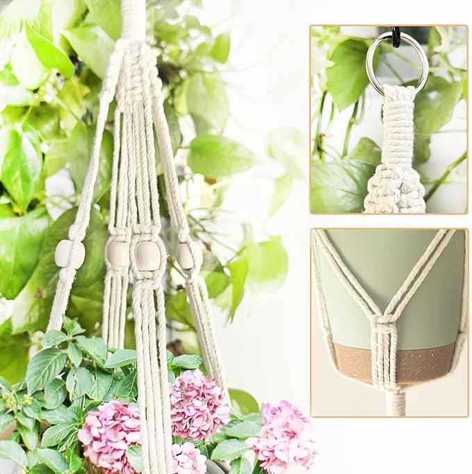 Belit 2 Pack Double Macrame Plant Hangers 2 Tier Hanging Planter Basket - Image 3