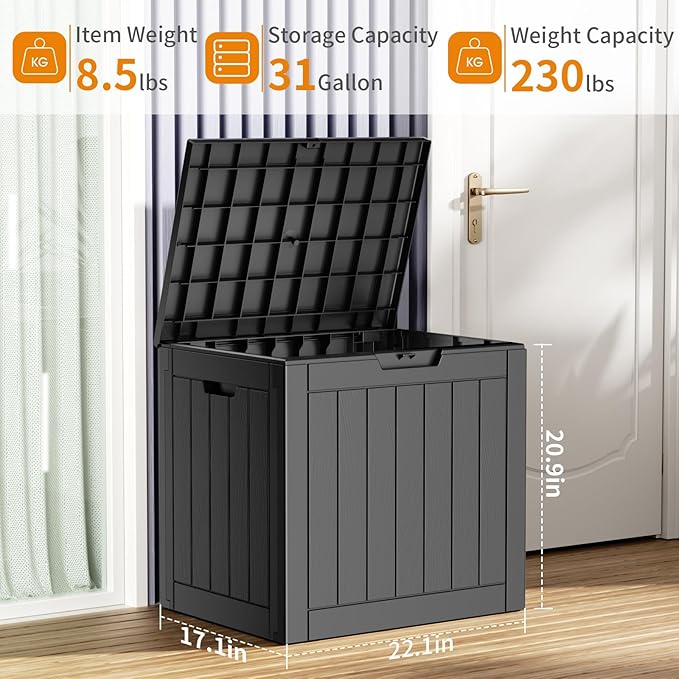 31 Gallon Resin Deck Box, Lockable Patio Outdoor Storage Box - Image 5