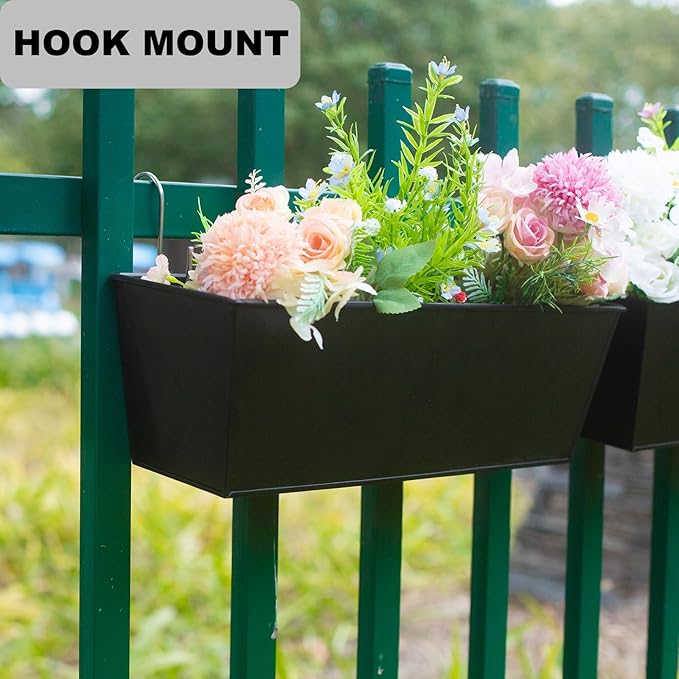 Wall Hanging Planters for Outdoor Plants 16 Inch Large Metal Fence Pots - Image 3