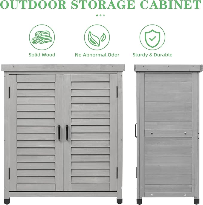Outdoor Potting Bench with Storage Cabinet and Metal Top, Wood Workstation - Image 4