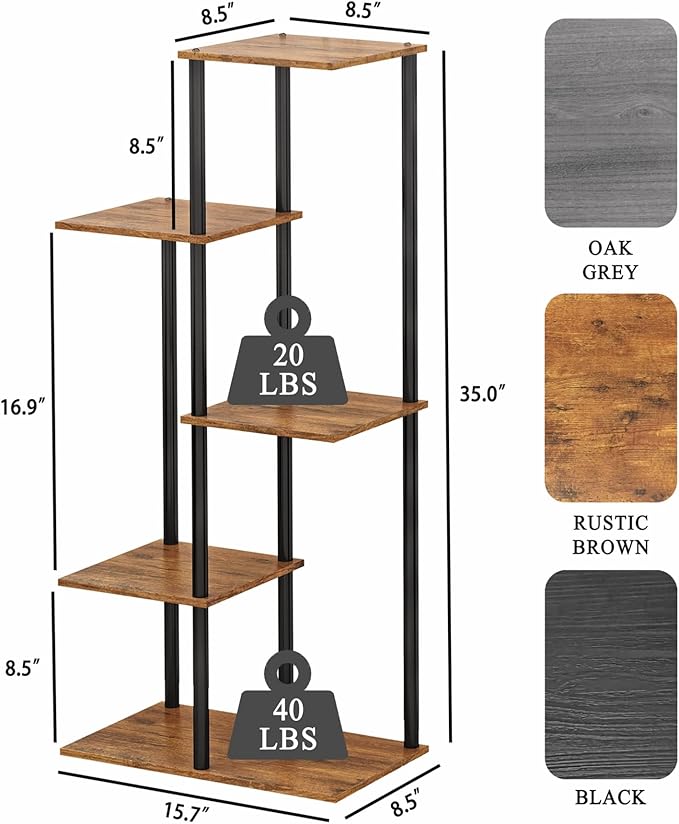 Plant Stand Indoor 5 Tier 6 Potted Metal Wood Plant Shelf, Rustic Brown - Image 3