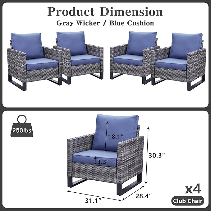Belord Outdoor Wicker Chair Patio Chairs Set of 4, All Weather Rattan Club - Image 2