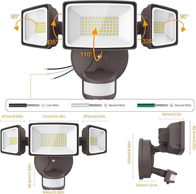 Onforu 75W LED Flood Light Motion Sensor Outdoor, 7000lm Dusk to Dawn Flood - Image 9