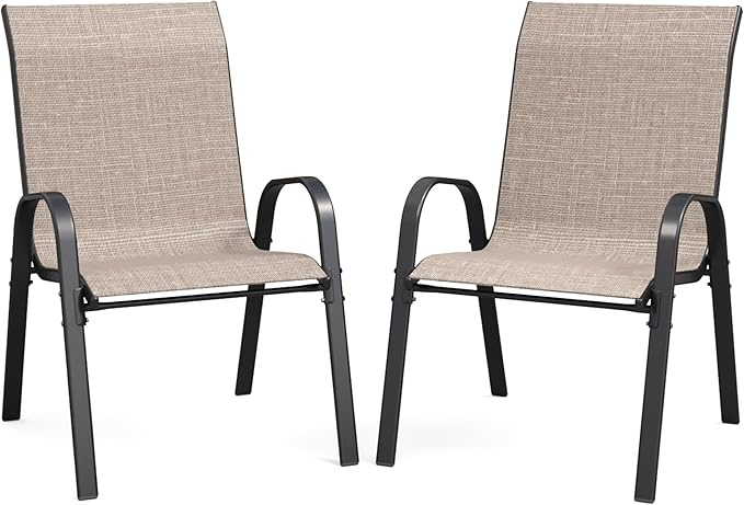 Patio Dining Chairs Set of 2, Outdoor Stackable Chairs, Breathable Seat and by VonzoyHome