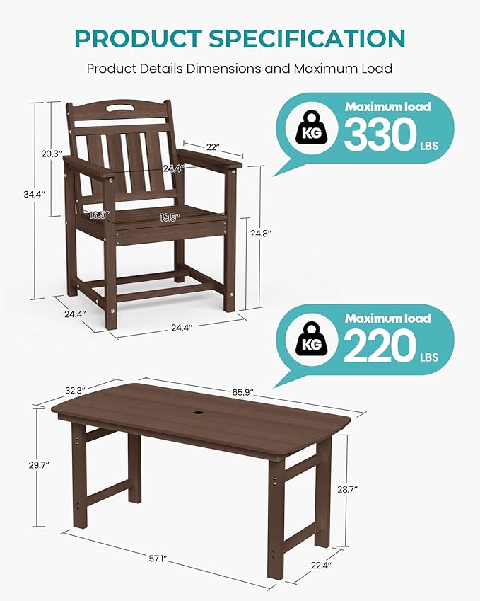 Outdoor Rectangle Dining Table, Heavy-Duty HDPE Table - Image 3