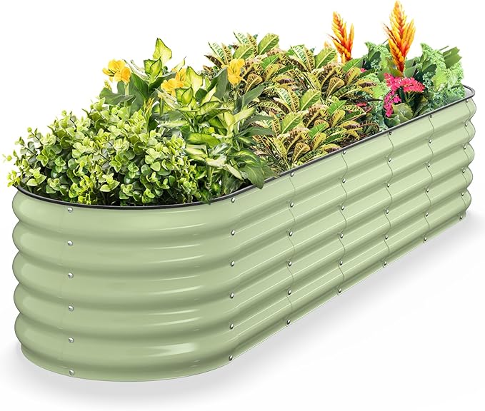 Kesfitt Raised Garden Bed, Metal Galvanized Steel Oval Garden Bed 8x2x1.5 ft by Kesfitt