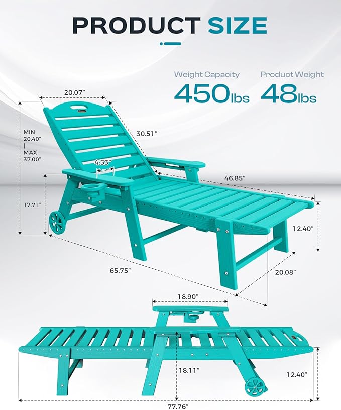 Outdoor Lounge Chair Set of 4, All Weather Patio Chaise Lounge Chair - Image 3