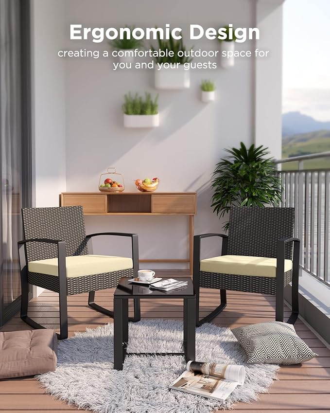 3 Pieces Porch Furniture Set Patio Rocking Bistro Set Outdoor Patio Chairs - Image 6