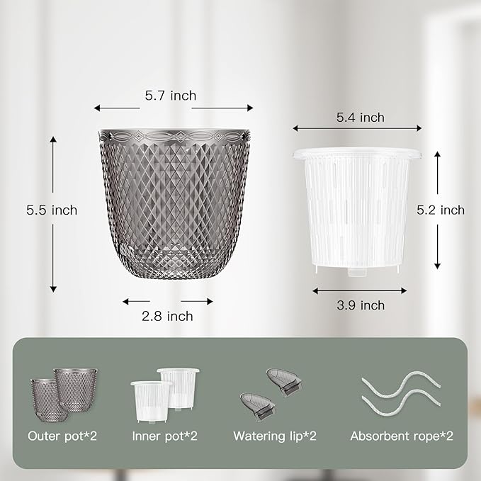 QCQHDU 2 Pack Self Watering Pots, 5.7 Inch Flower Pots - Image 6