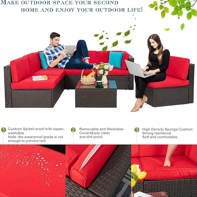 Vongrasig 7 Pieces Patio Furniture Sets, Outdoor All-Weather Wicker Patio - Image 5